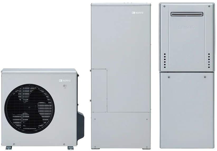 ノーリツ 自然冷媒ハイブリッド給湯機 HPHB R290の製品写真(SH-Q0701 BL + HP-2233 BL + GT-C2472AW-1 BLを含むシリーズの共通イメージ)